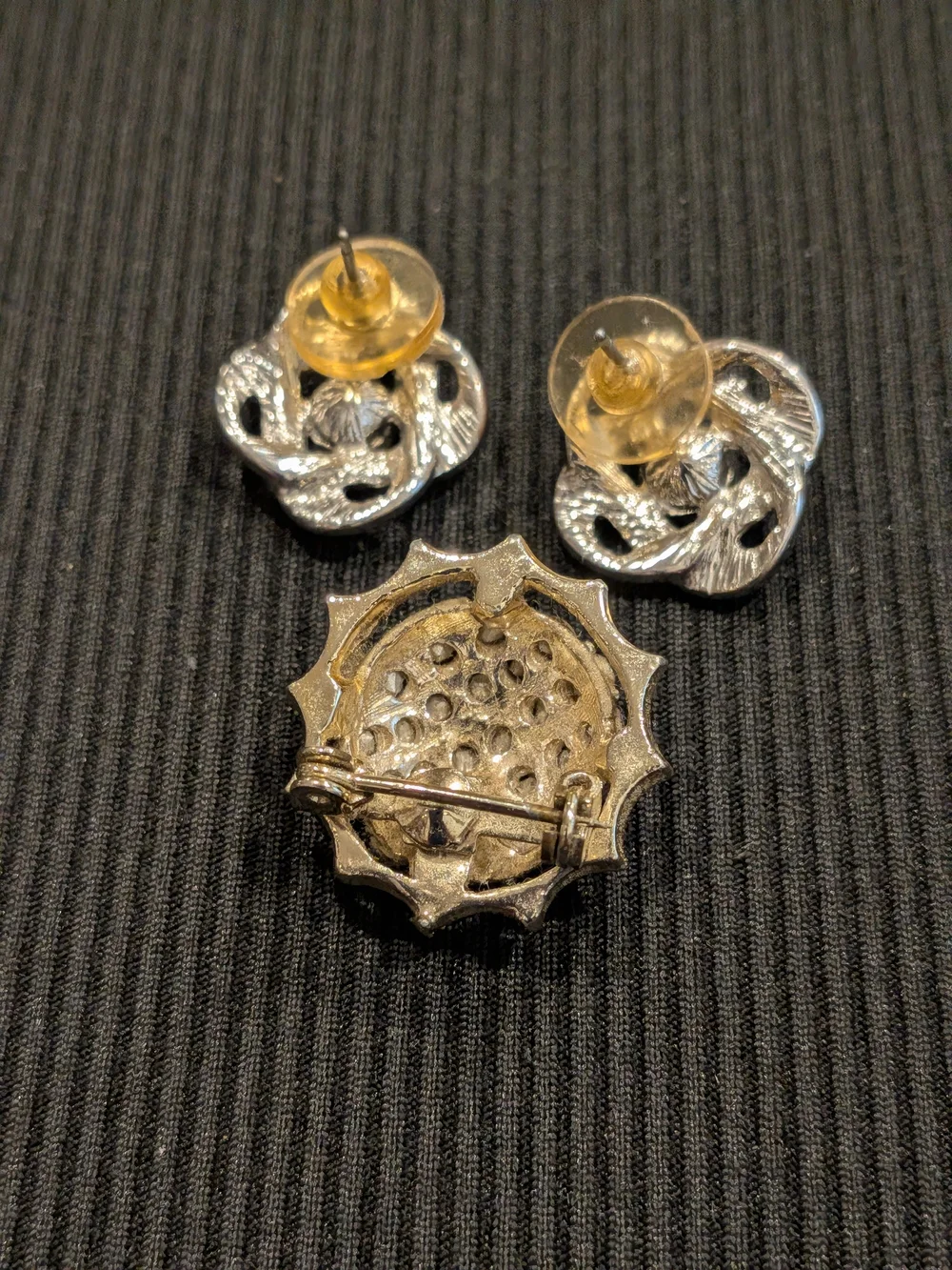 B#3:.Aurora Crystal Stud Earrings and Brooch Set - Iridescent Gold-Tone